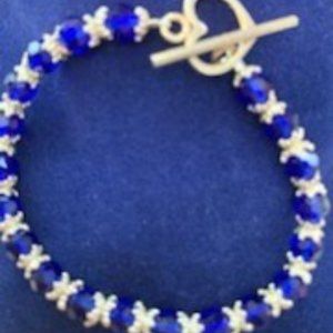 LILLIAN DESIGNER BEADED JEWELRY DEEP NAVY BLUE, SILVER BEADS!